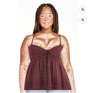 No Boundaries Y2K Babydoll Lace Top, Women's Medium Plum Wine New with Tags